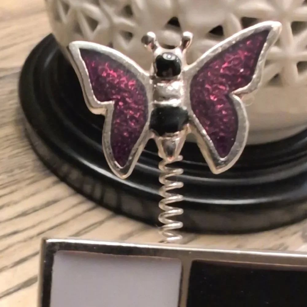 Enamel Checkered Square Butterfly Photo Frame - Purple and Lavender